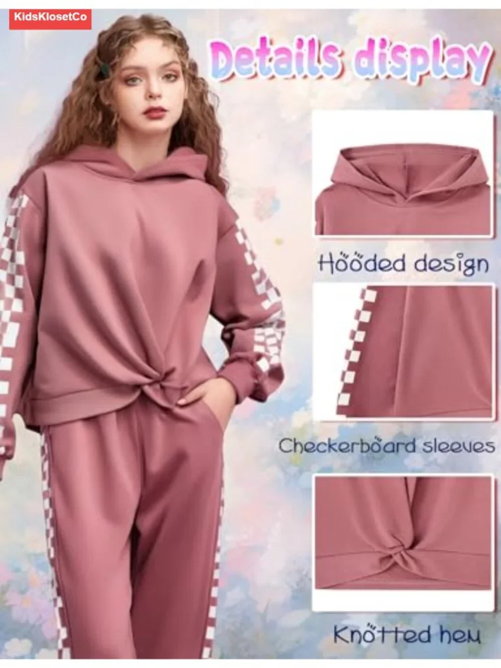 Girls 2 Piece Tracksuit Set Checkerboard Stripe Hoodie Sweatshirt and Pants